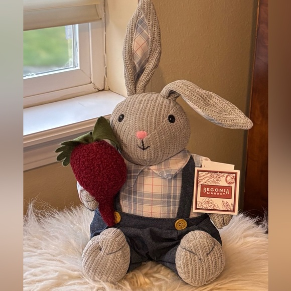 Other - Gray Knit Bunny Plush with Plaid Outfit